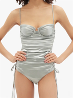 ISA BOULDER Silver Nina Ruched Tie-Up Sides Swimsuit - House Of Huntington