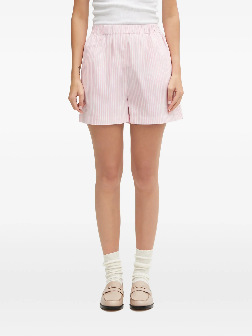 Sporty & Rich x Hotel Eden Roc Pink Striped Cotton Poplin Embroidered Boxer Style Shorts
