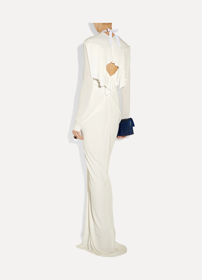 16ARLINGTON Marfil Blanco Minelli Feather Trim Crepe Netted Detalle Vestido de Novia Sin Tirantes