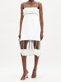 CHRISTOPHER KANE Bridal White Feather Detail Crystal Chain Fringe Hem Mini Dress - House Of Huntington