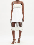 CHRISTOPHER KANE Bridal White Feather Detail Crystal Chain Fringe Hem Mini Dress - House Of Huntington