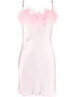 SLEEPER Boheme Pink Feather-Trim Slip Mini Dress - House Of Huntington