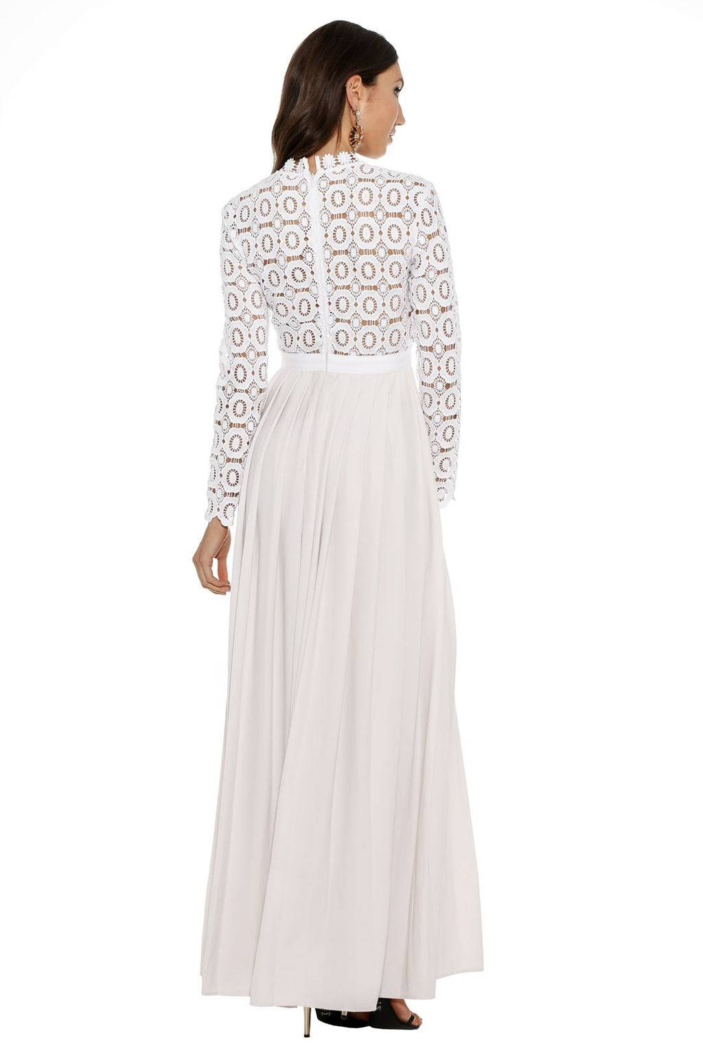 Self-Portrait White Pleated Crochet Floral Maxi Dress