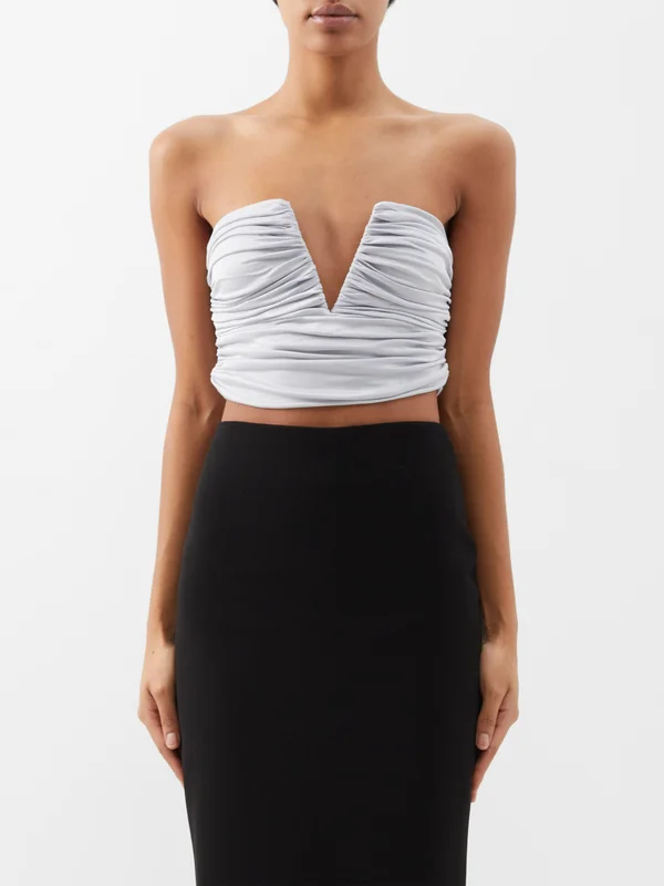 GAUGE81 Sesis Strapless Ruched Jersey Silver Top - House Of Huntington