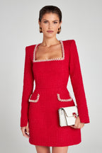 Nadine Merabi Red Natalie Tweed Mini Dress