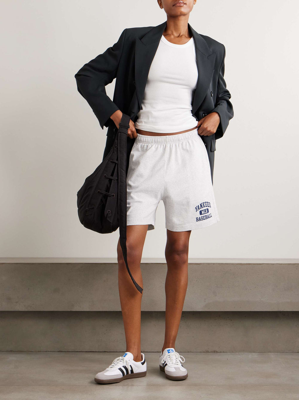 Sporty & Rich New York Yankees Gym Print Cotton Relaxed Shorts