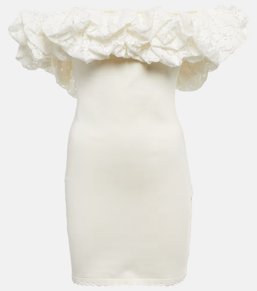 Alexandra Vauthier White Voluminous Ruffle Trim Off Shoulder Mini Dress - House Of Huntington