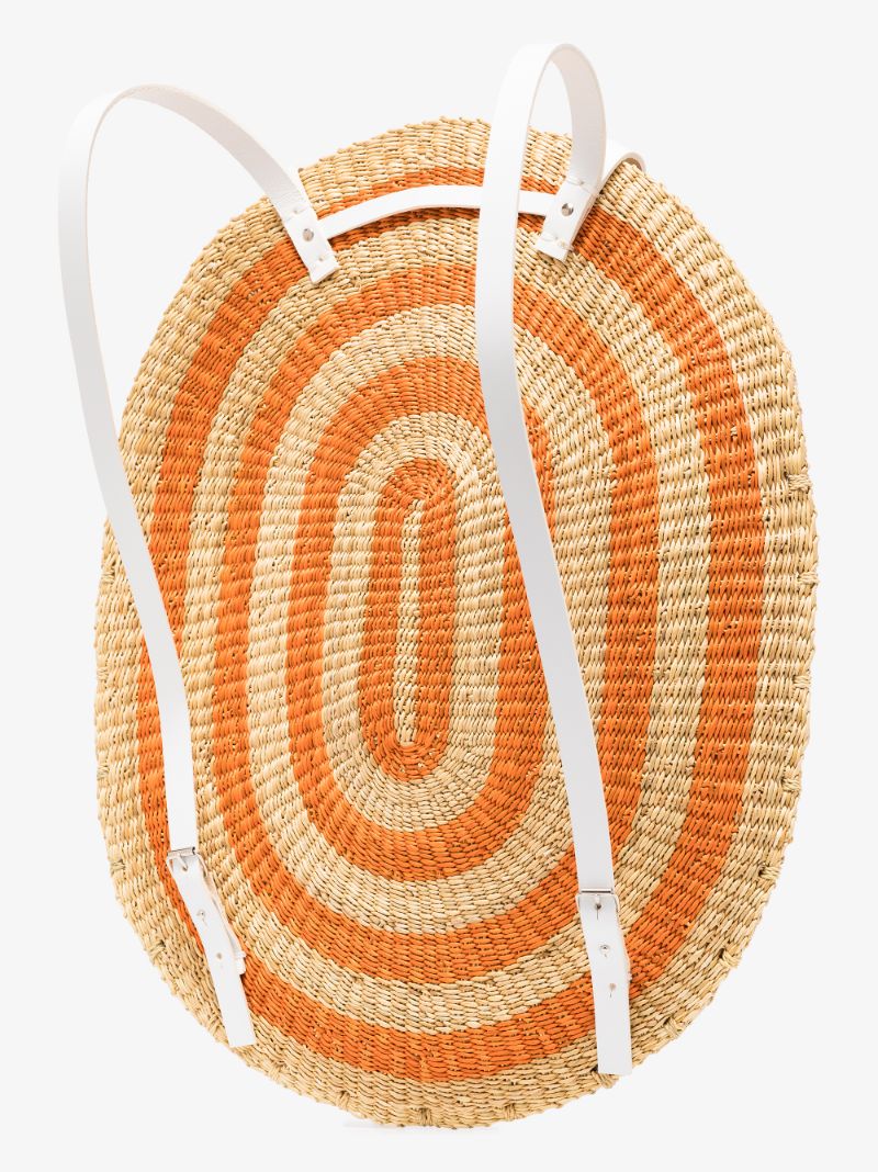 INES BRESSAND STUDIO Neutral Striped Oval Straw Backpack - House Of Huntington