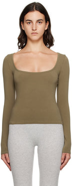 Skims Khaki Green New Vintage Long Sleeve T-Shirt Top