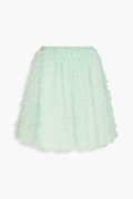 Jupe courte en tulle à volants et dentelle Point d'Esprit vert Red Valentino