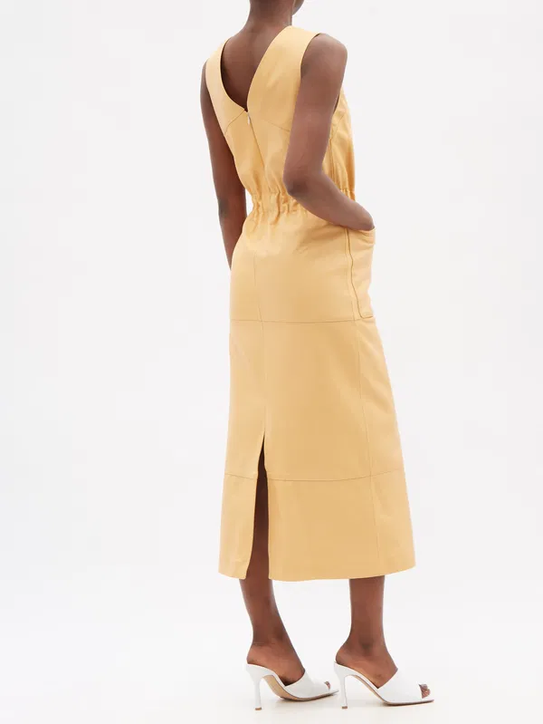 RAEY Tie-Waist Leather Tunic Yellow Dress - House Of Huntington