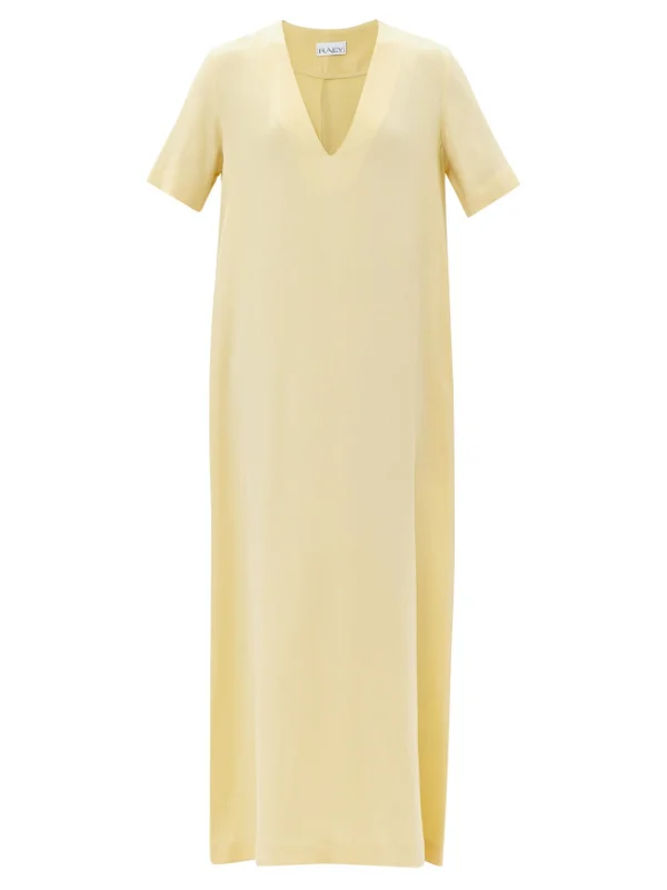 RAEY Yellow Low V-Neck Silk T-Shirt Maxi Dress - House Of Huntington
