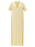 RAEY Yellow Low V-Neck Silk T-Shirt Maxi Dress - House Of Huntington