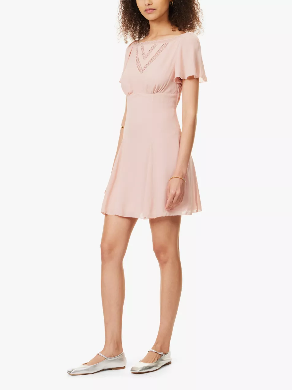 Reformation Dusty Pink Malena Lace Chiffon Dress