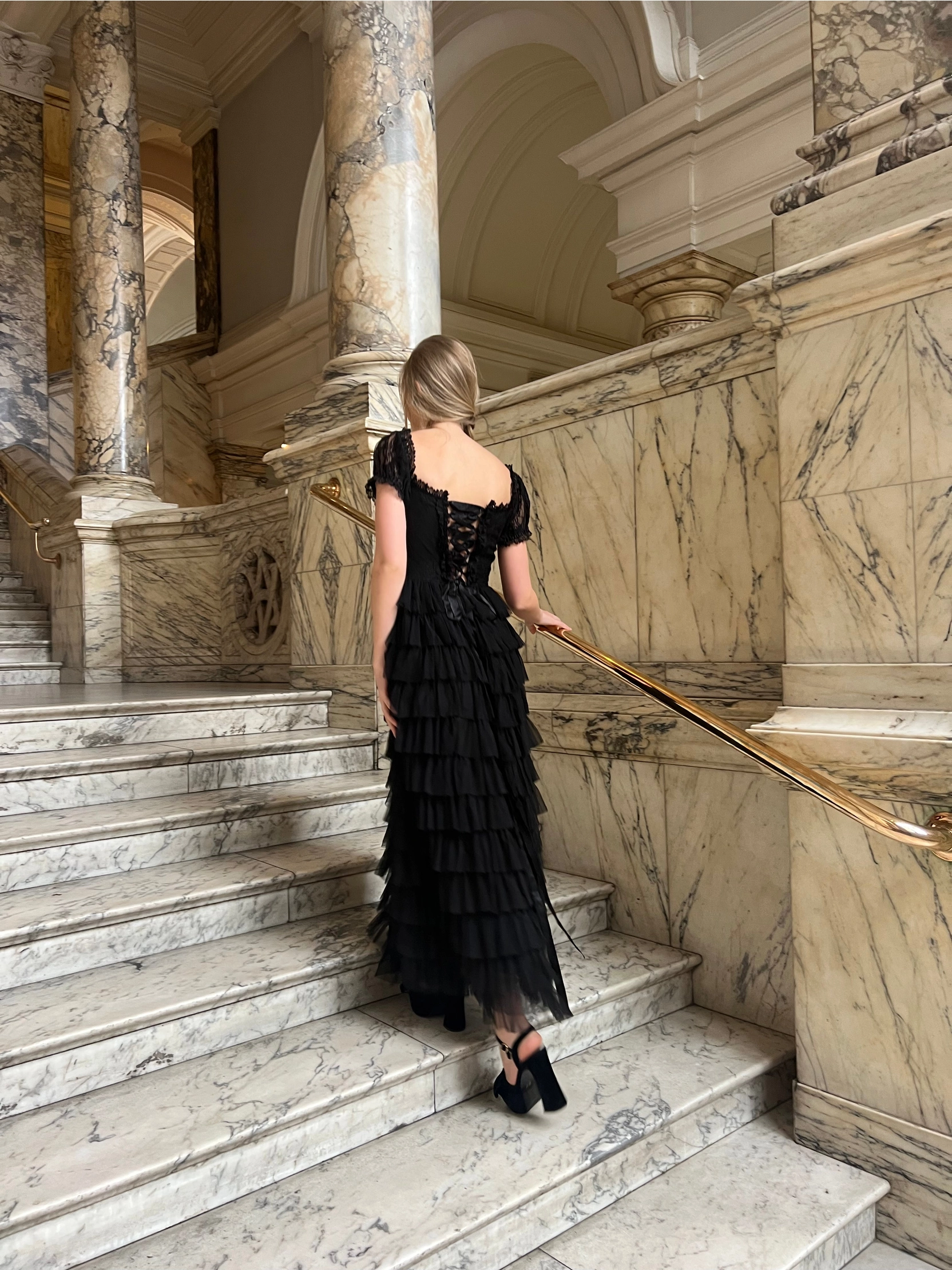 Amy Jane London Black Lace Sweetheart Neck Coquette Sofia Maxi Tulle Dress - House Of Huntington