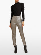 Isabel Marant Leopard Print Etienne Metallic Skinny Lambskin Leather Trousers