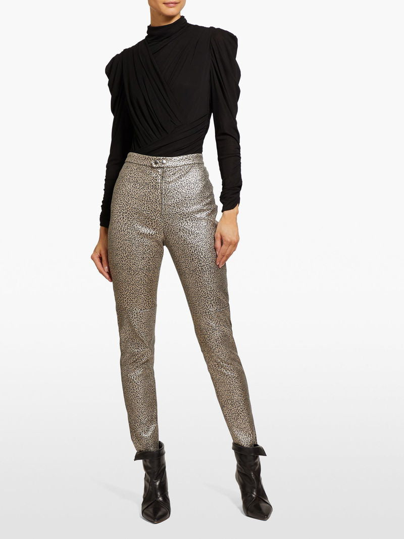 Isabel Marant Leopard Print Etienne Metallic Skinny Lambskin Leather Trousers