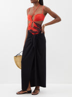 JOHANNA ORTIZ Banana Red Cocoa Print Cut-Out Strappy Swimsuit - House Of Huntington