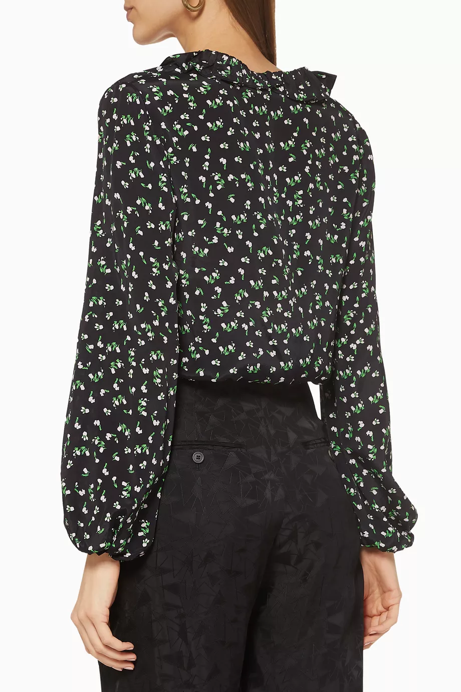 Rixo London Kym Floral Woven Ruffle Neck Long Sleeve Blouse Top - House Of Huntington