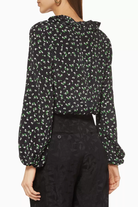 Rixo London Kym Floral Woven Ruffle Neck Long Sleeve Blouse Top - House Of Huntington