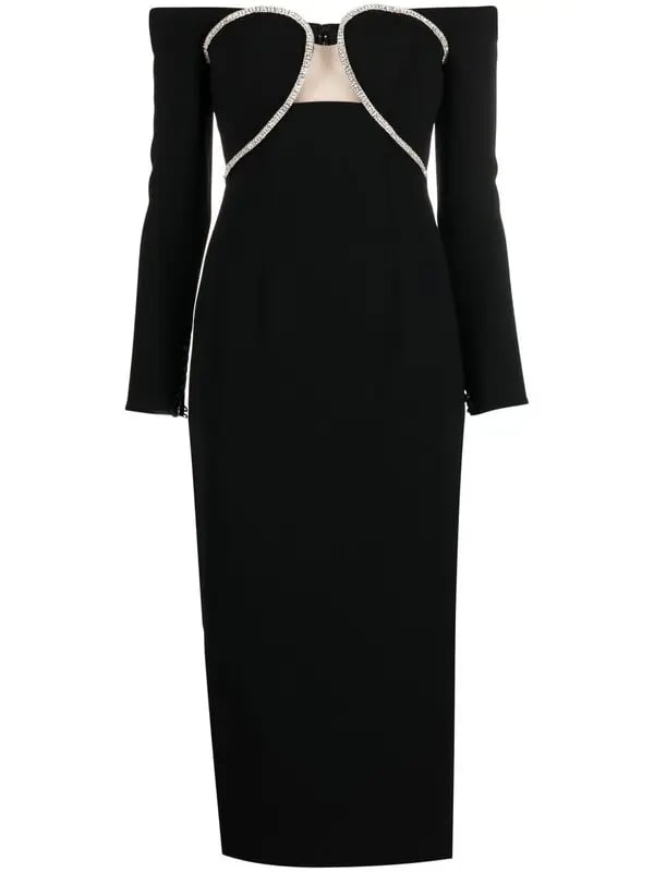 Self-Portrait Black Crepe Crystal Embellished Midi Dress – House Of Huntington