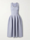 Self-Portrait Light Blue Crystal Embellished Ribbed Stretch Knit Midi Dress