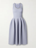 Self-Portrait Light Blue Crystal Embellished Ribbed Stretch Knit Midi Dress