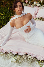 House Of CB Millarose White Mesh Corset Long Sleeve Collared Open Front Midi Dress