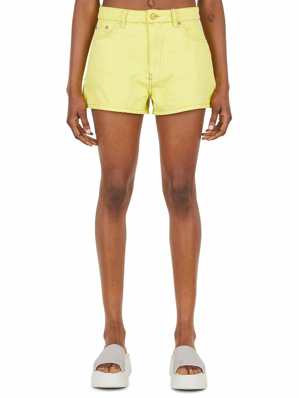 Ganni Yellow Denim Logo Shorts