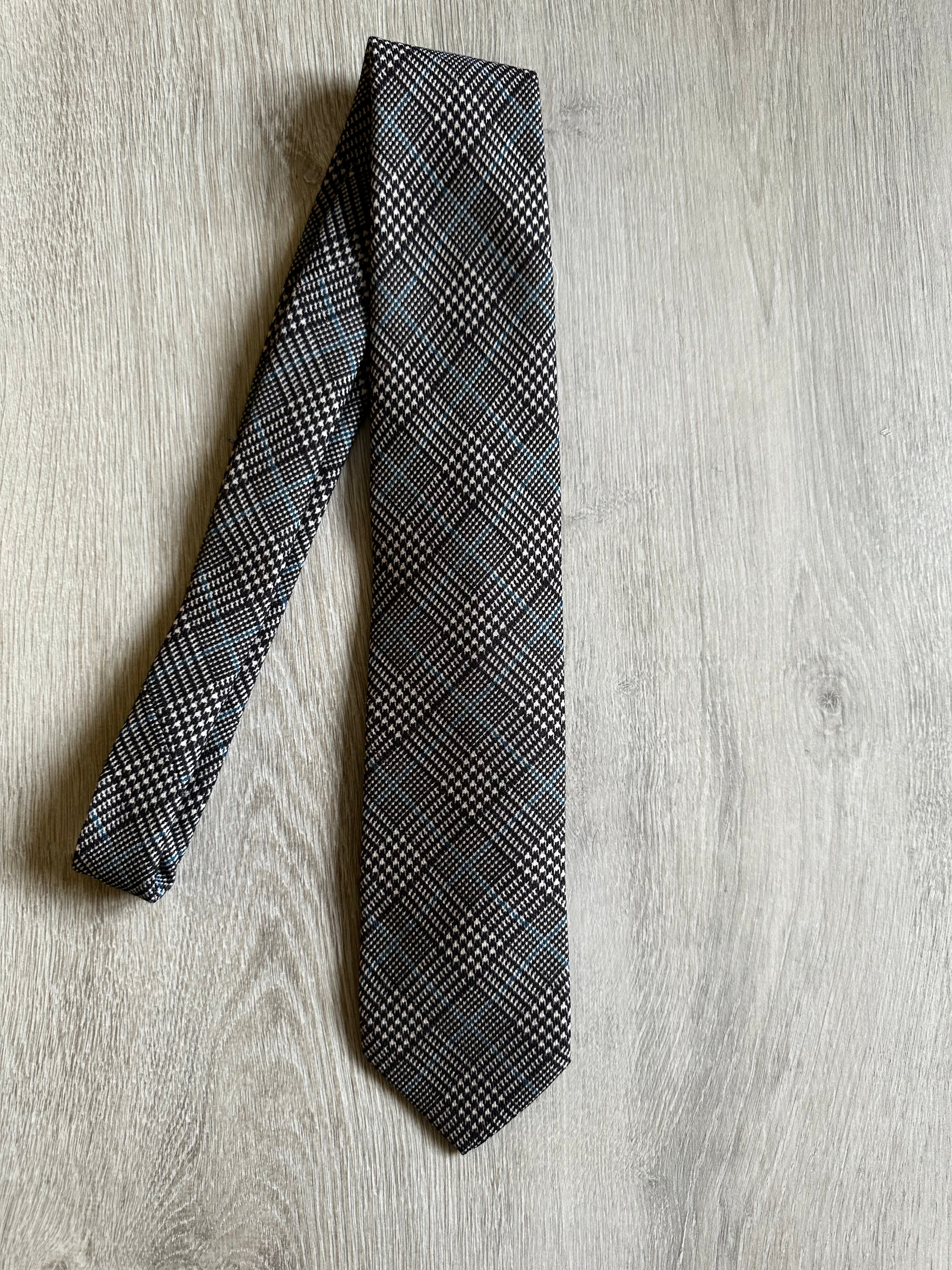 Drake's X Kingsman Prince Of Wales Check Grey Wool Tie - House Of Huntington