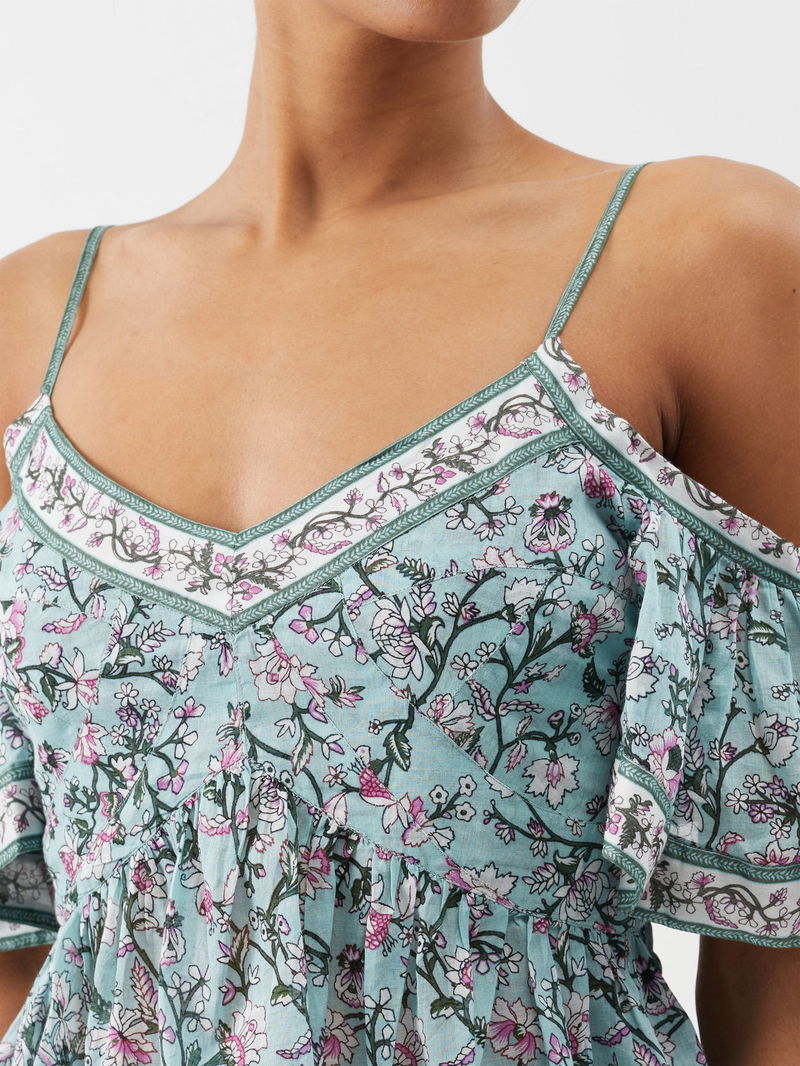 Haut à épaules dénudées en coton bleu fleuri Garuva d'Isabel Marant Étoile