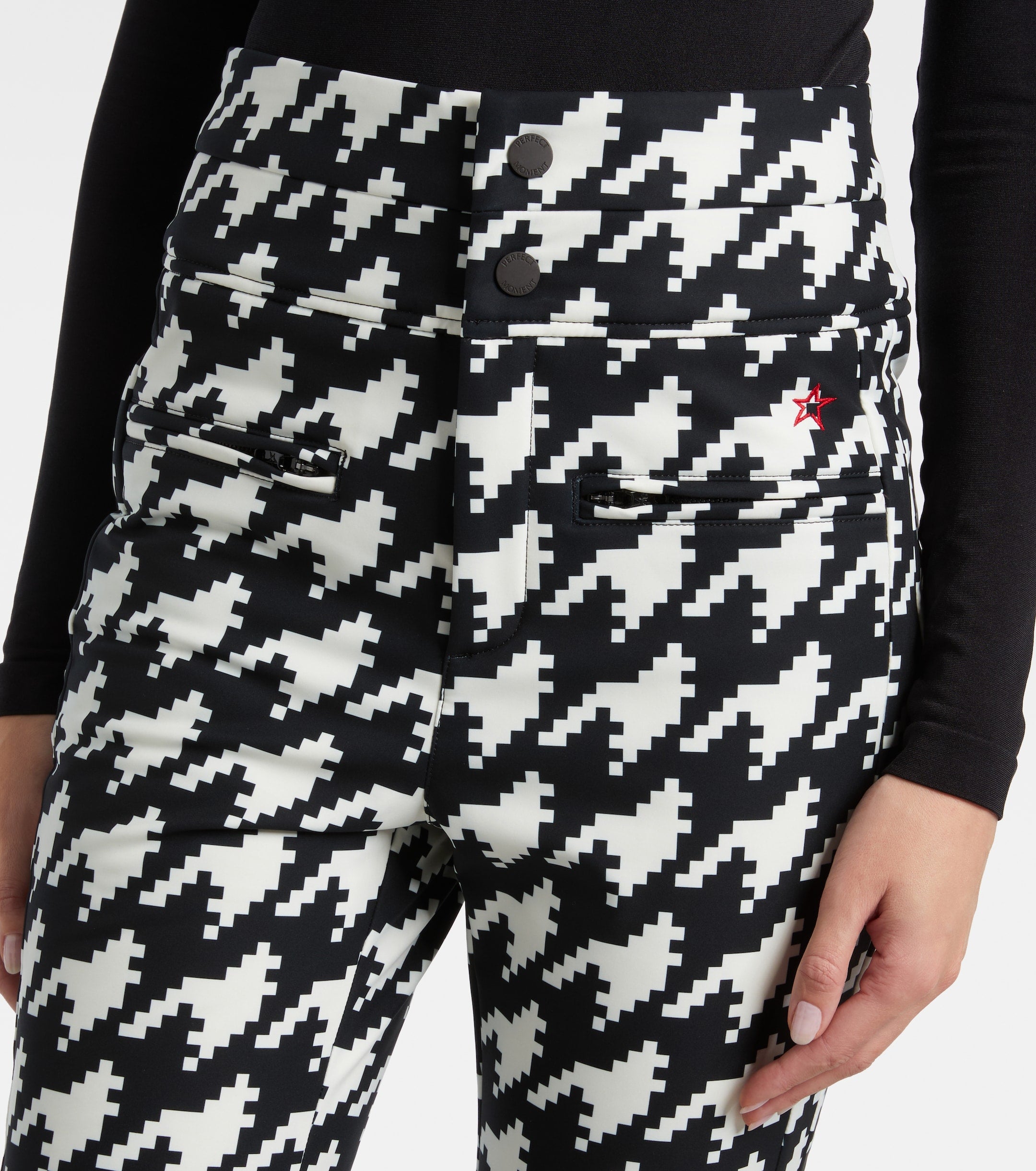 Perfect Moment Aurora Houndstooth Black & White High Waist Flare Ski Pants Trousers