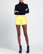 Ganni Yellow Denim Logo Shorts