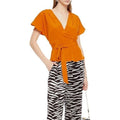 Diane Von Furstenberg DVF Orange Crepe De Chine Silk Wrap Blouse Top - House Of Huntington