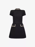 Nadine Merabi Black Tweed Simone Round-Neck Knitted Mini Dress