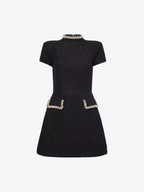 Nadine Merabi Black Tweed Simone Round-Neck Knitted Mini Dress