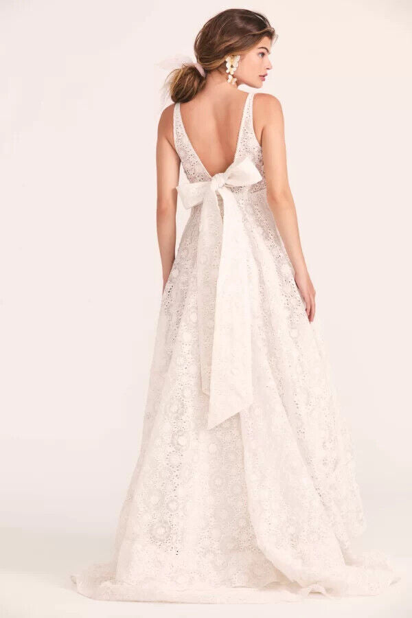 LoveShackFancy Bridal White Romantic Lace Bow Back Wedding Gown - House Of Huntington