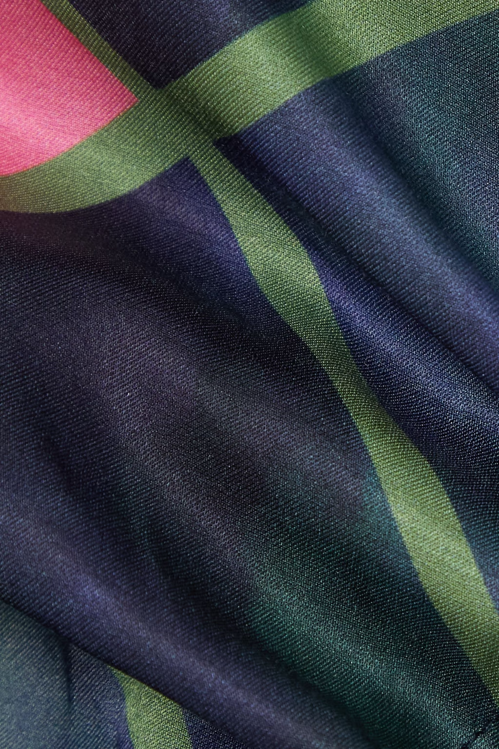 AHLUWALIA Patel One-Shoulder Draped Navy Pink Check Printed Satin Top - House Of Huntington