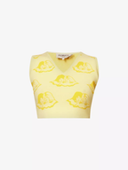 Fiorucci Yellow Angel Cherub Print Knit V-Neck Top