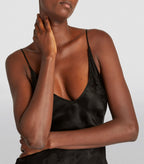 CARINE GILSON Silk Jacquard Print Midi Slip Black Dress - House Of Huntington