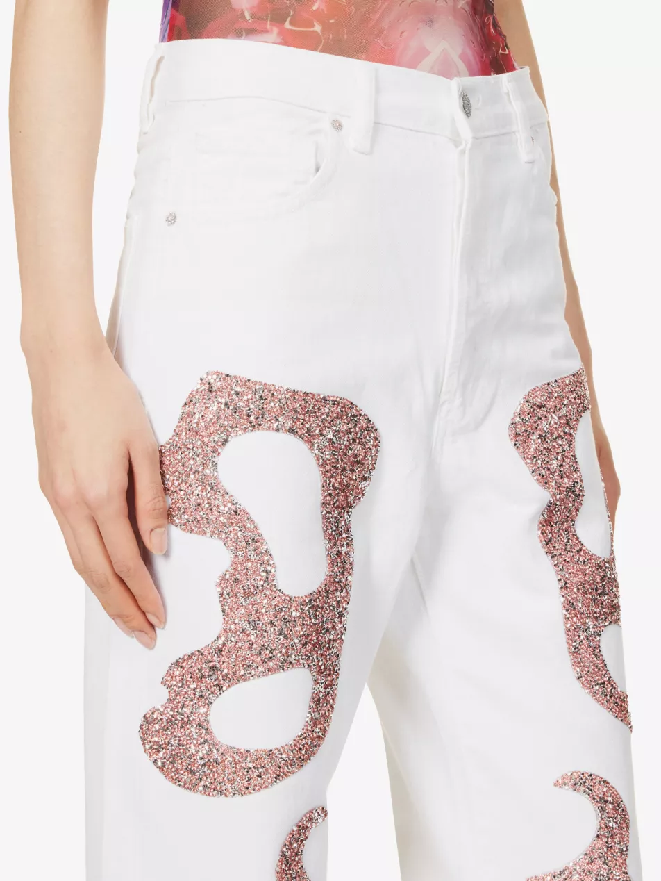 GERMANIER Patch Stone Embellished Straight-Leg Mid-Rise Upcycled-Denim Jeans - House Of Huntington