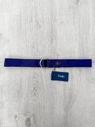 Drake's Navy Blue Belt With Embroidered Pennant Motif - House Of Huntington