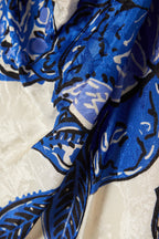 JOHANNA ORTIZ Gotas De Fuego Cutout Draped Floral-Jacquard Blue Midi Dress - House Of Huntington