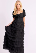 Amy Jane London Black Lace Sweetheart Neck Coquette Sofia Maxi Tulle Dress - House Of Huntington