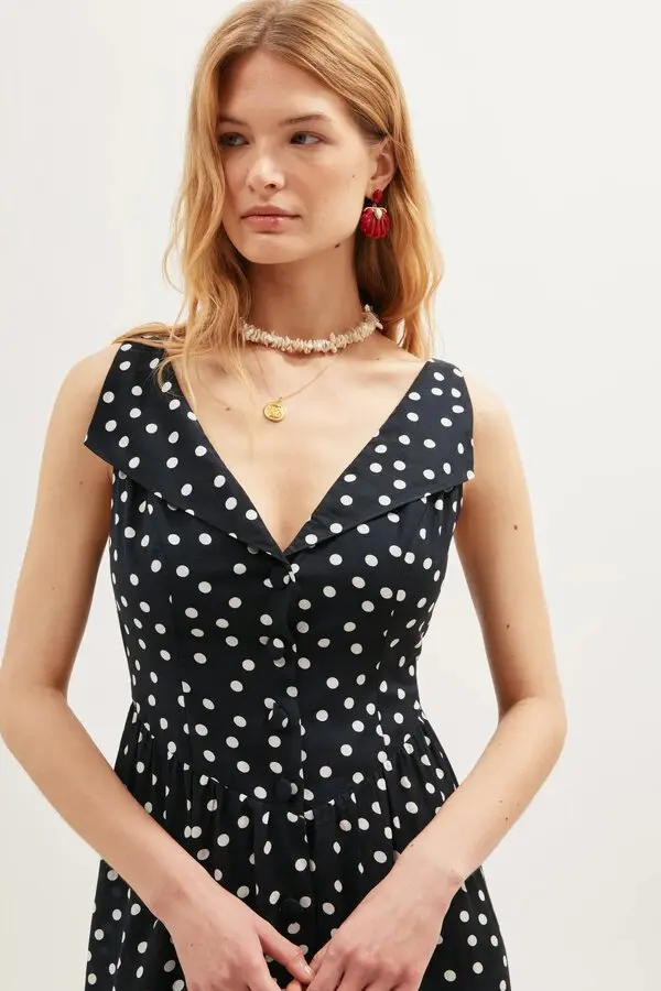 Rixo London Black Siena Emma Polka Spotted Petite Dress