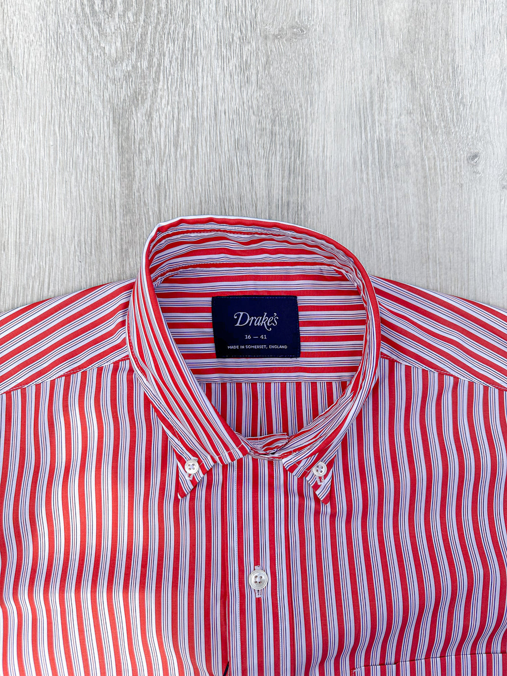Drake's Red White Cotton Poplin Striped Shirt - House Of Huntington