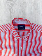 Drake's Red White Cotton Poplin Striped Shirt - House Of Huntington