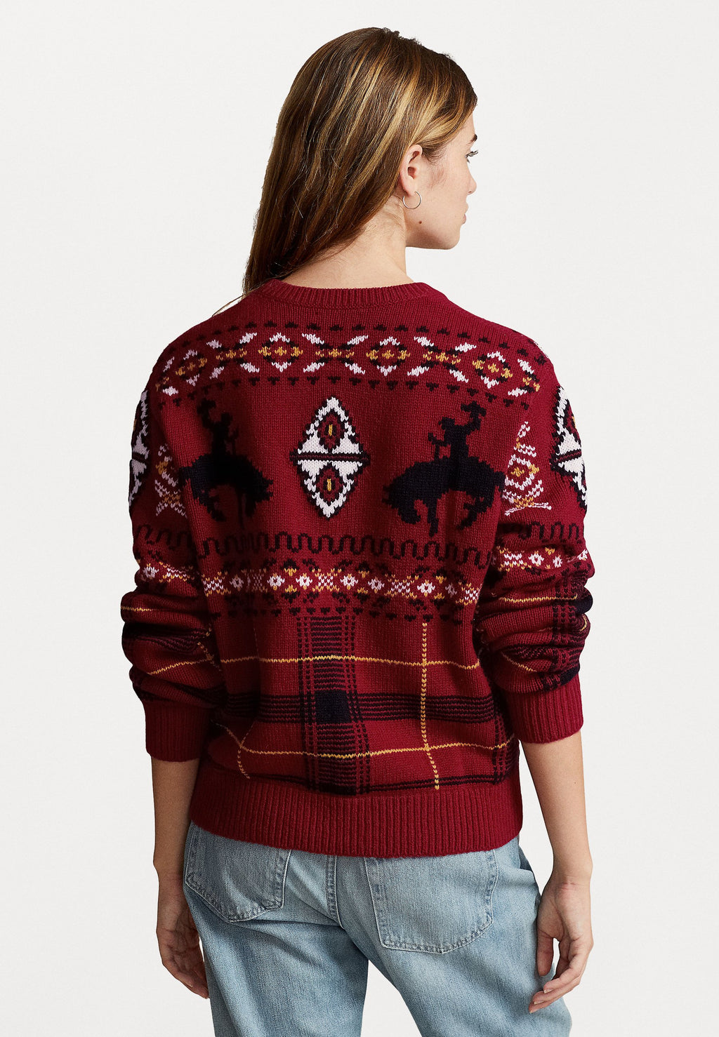 Pull en laine intarsia Fair Isle à tartan rouge Western Polo Ralph Lauren