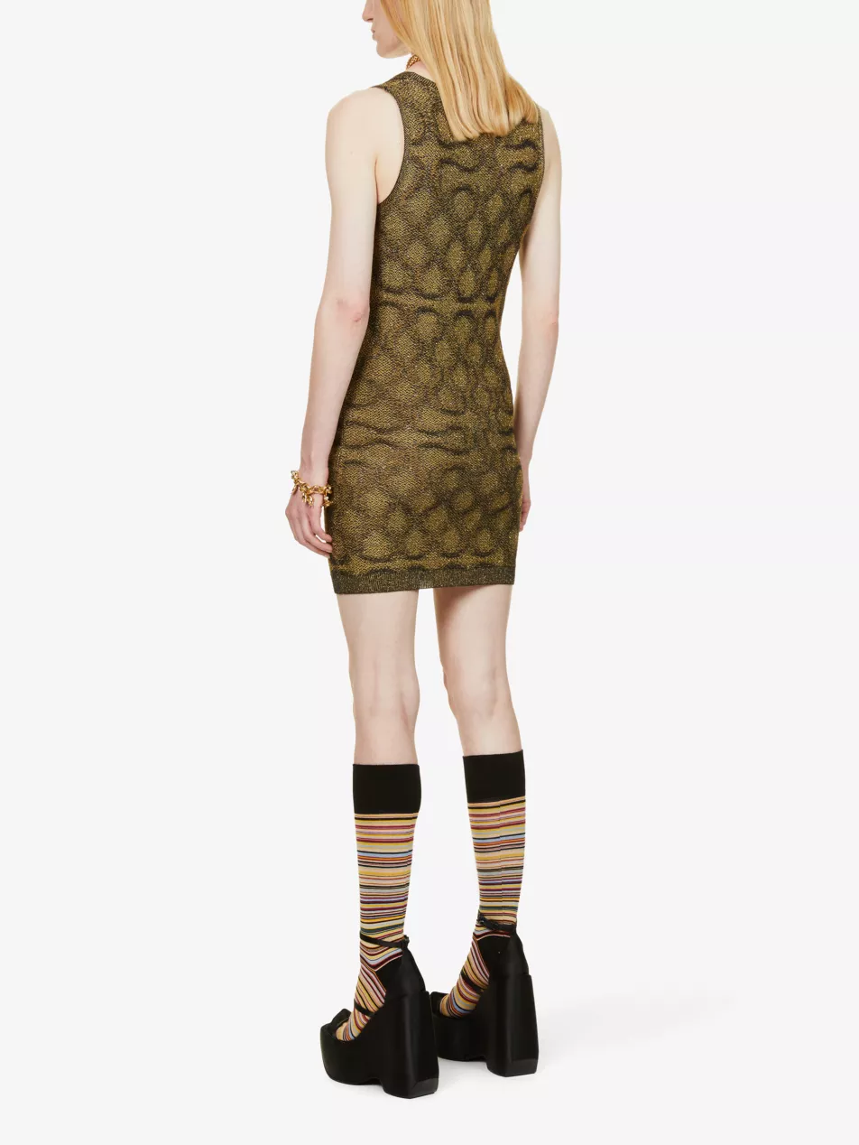 Vivienne Westwood Squiggle Print Knit Black Gold Metallic Mini Dress