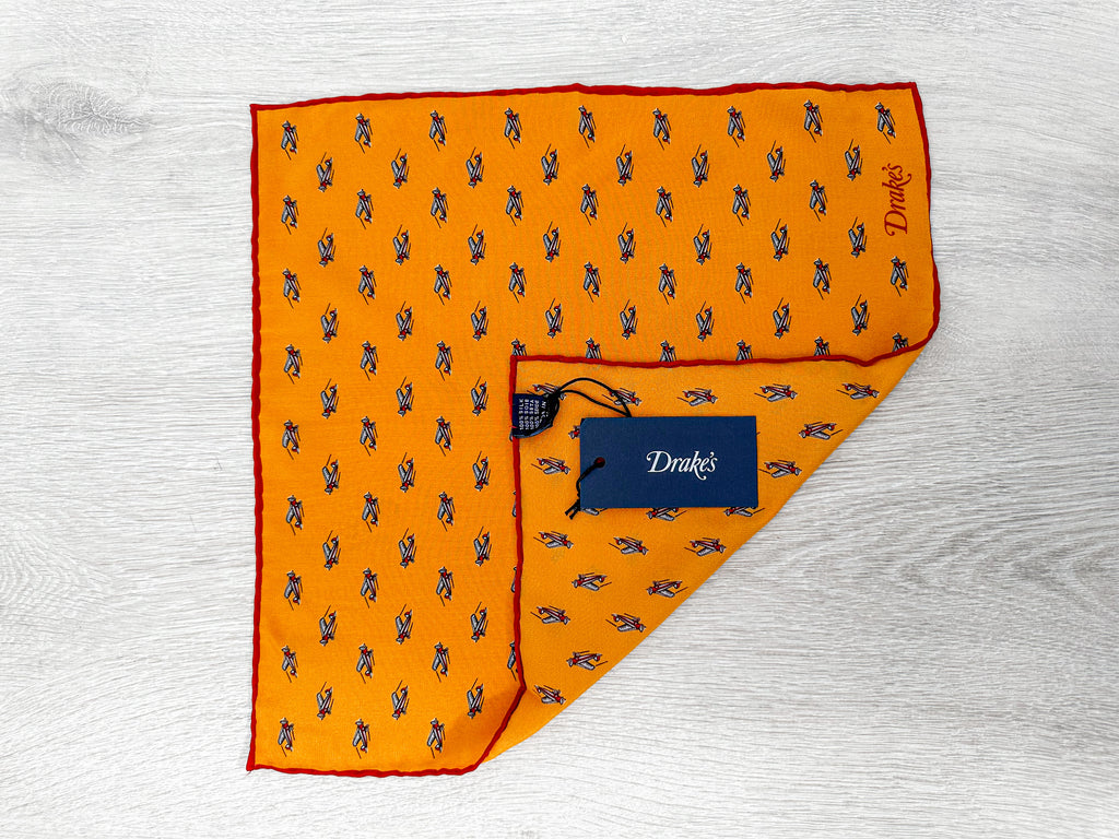 Drake's Mustard Red Airplane Pocket Square - House Of Huntington